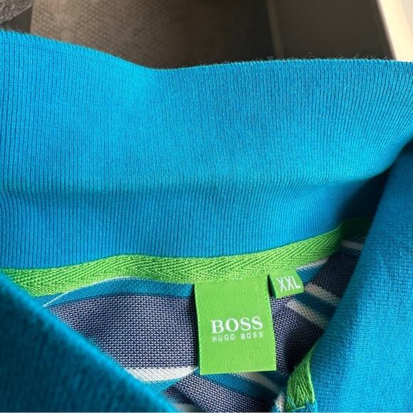 Men’s HUGO BOSS Blue Striped Polo Short Sleeve Shirt Size XXL but fits like L/XL - Picture 4 of 4